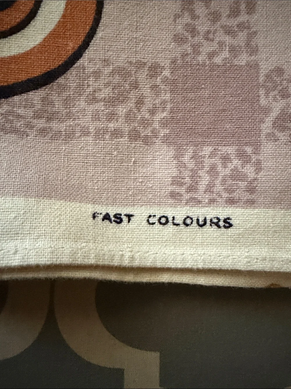 Vintage Pink, Cream and Brown Tea Towel with Teapot and Cup Motif